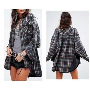 Free People Embellished Sequin Stars Plaid Shirt